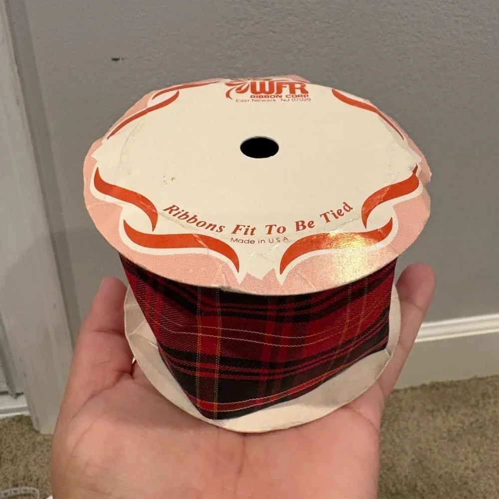 Vintage Made in the USA Red and BlackPlaid Christmas ribbon